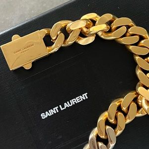 REAL YSL GOLD TWO-TONE NECKLACE WITH LARGE CUBAN-CHAIN LINKS
